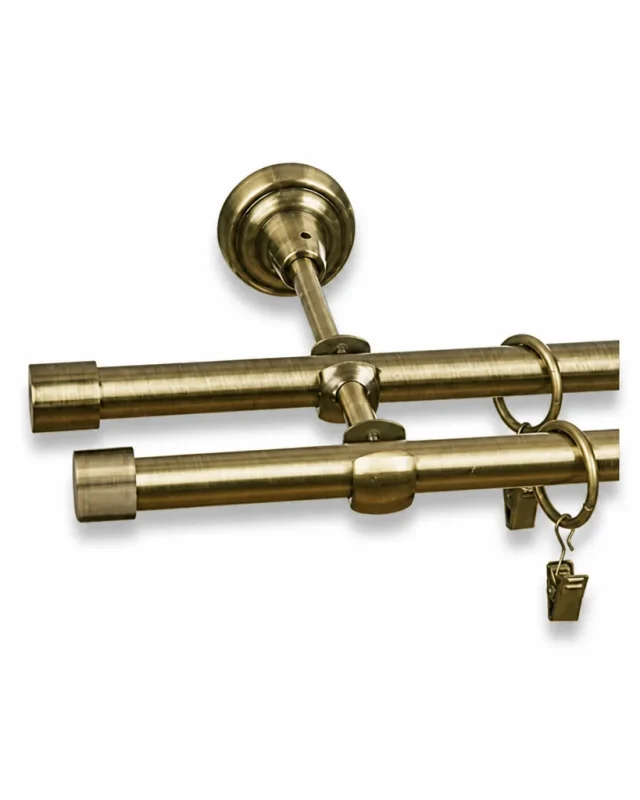 Karnisz metalowy podwójny WALEC złoty antyk 16 mm