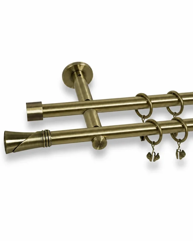 Karnisz metalowy podwójny VIVALDI złoty antyk 19 mm