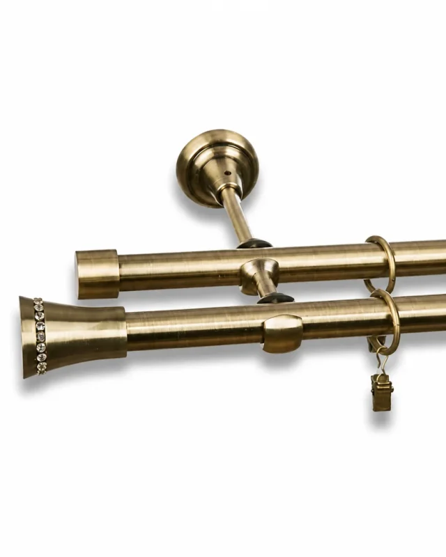Karnisz metalowy podwójny TRAPEZIUM złoty antyk 19 mm