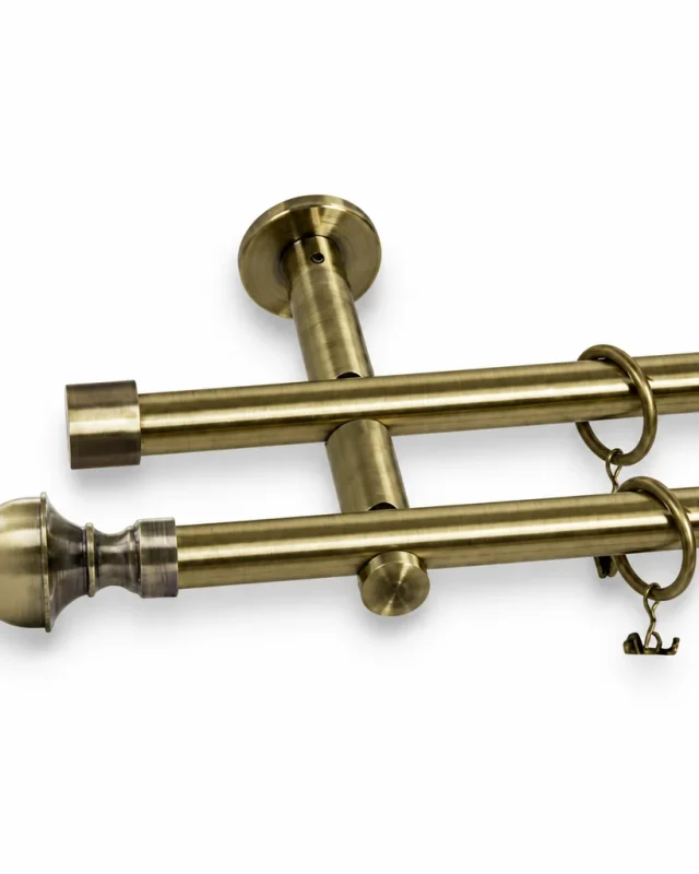 Karnisz metalowy podwójny LATINA złoty antyk 25 mm