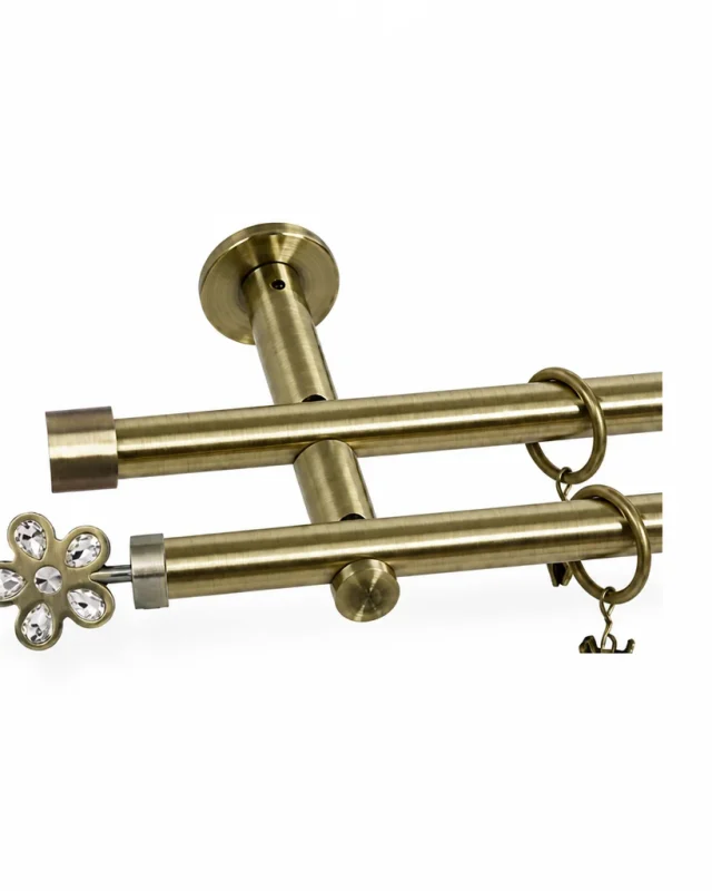 Karnisz metalowy podwójny FLOWER złoty antyk 25 mm